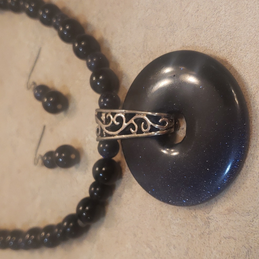 Black Glass necklace and earring set